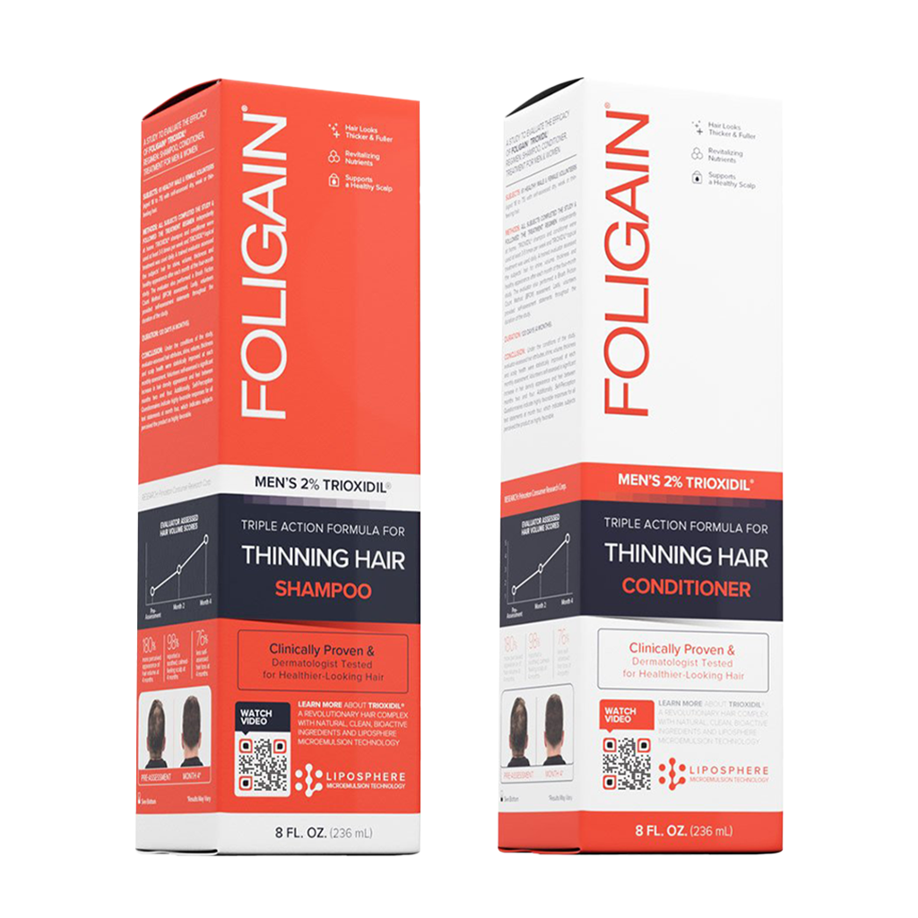 FOLIGAIN Anti-Hair Loss Shampoo & Conditioner for Men (2x 236 ml.) packaging