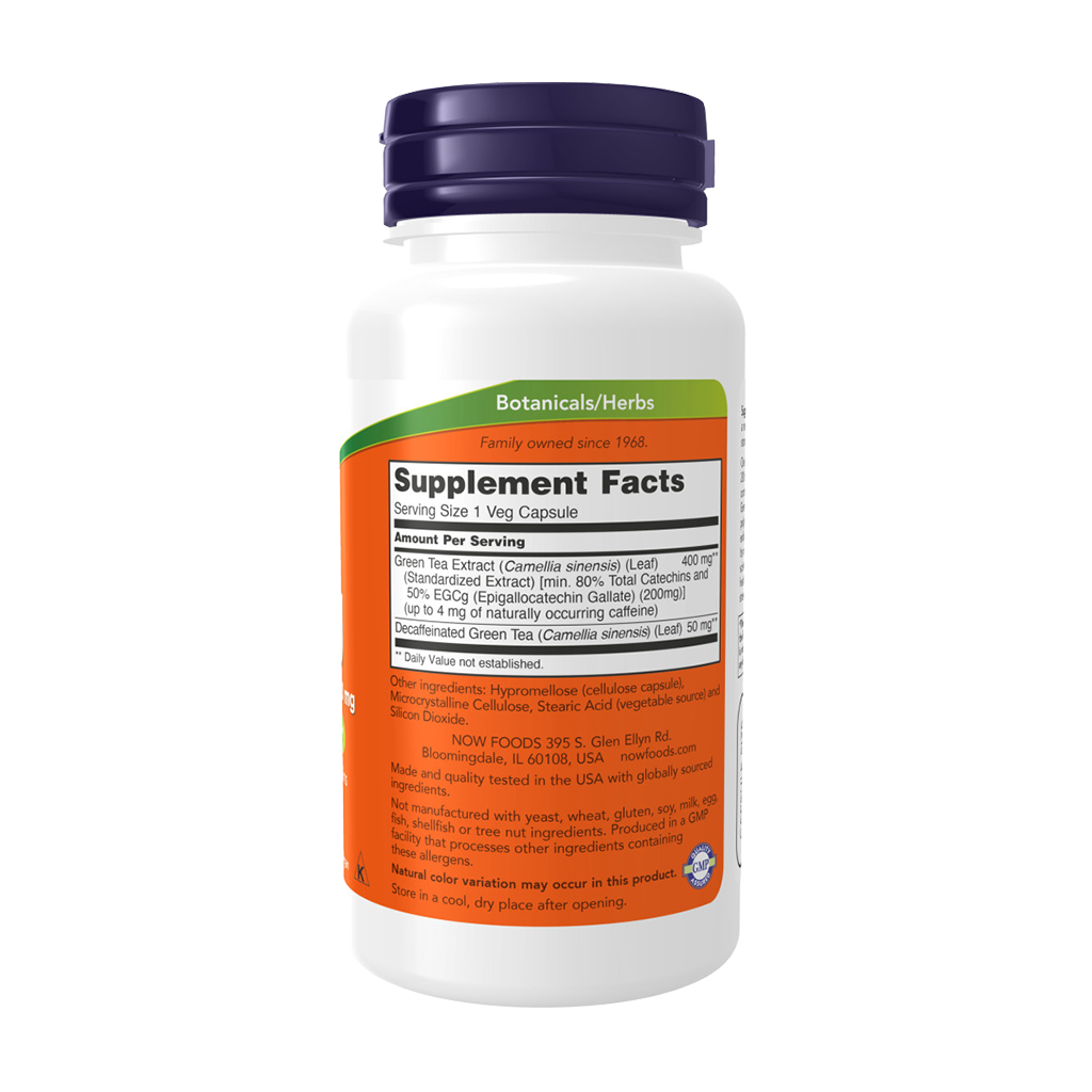 NOW Foods green tea extract with 400 mg EGCg Backside