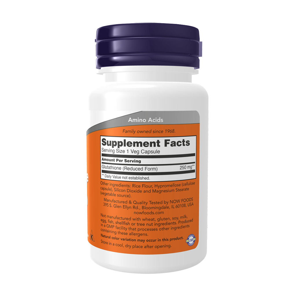 NOW Foods Glutathione 250 mg (60 capsules) Backside