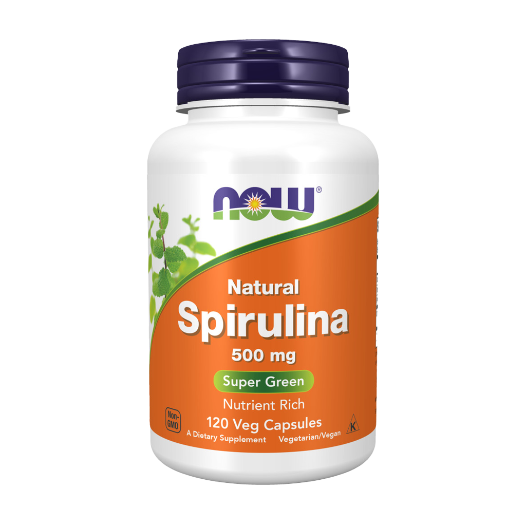 NOW Foods Natural Spirulina 500 mg (120 capsules) Front cover