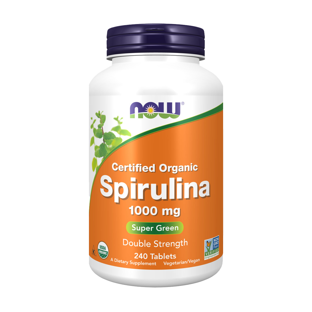 NOW Foods Organic Spirulina Double Strength 1000 mg (240 tablets) Front cover