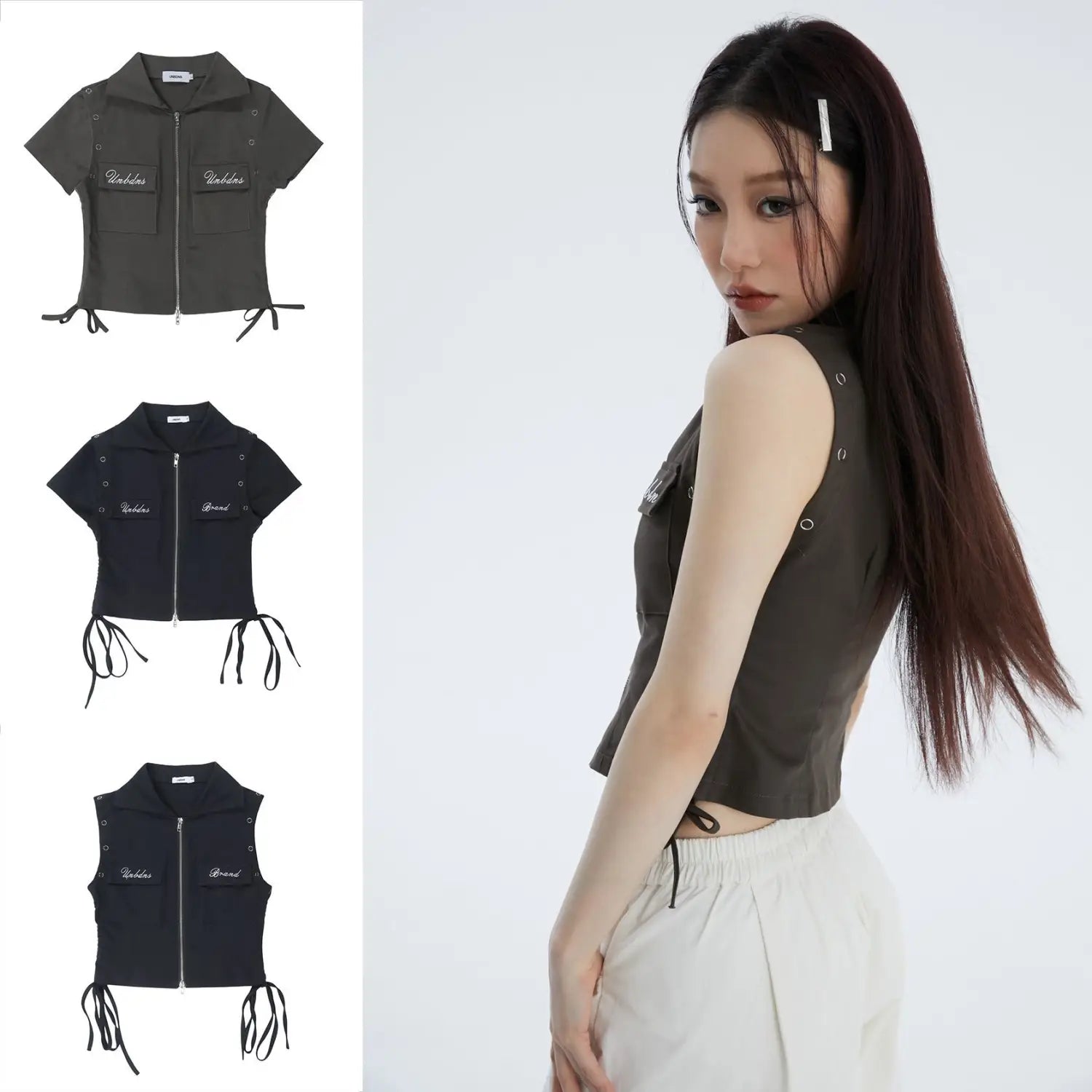 Streetwear Girls Zipper Crop Top Shirt