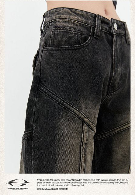 Close-up image of a pair of Y2K jeans with unique embellishments or details