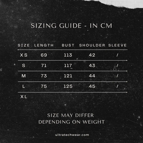 Techwear Shifted Zip Vest Size Chart