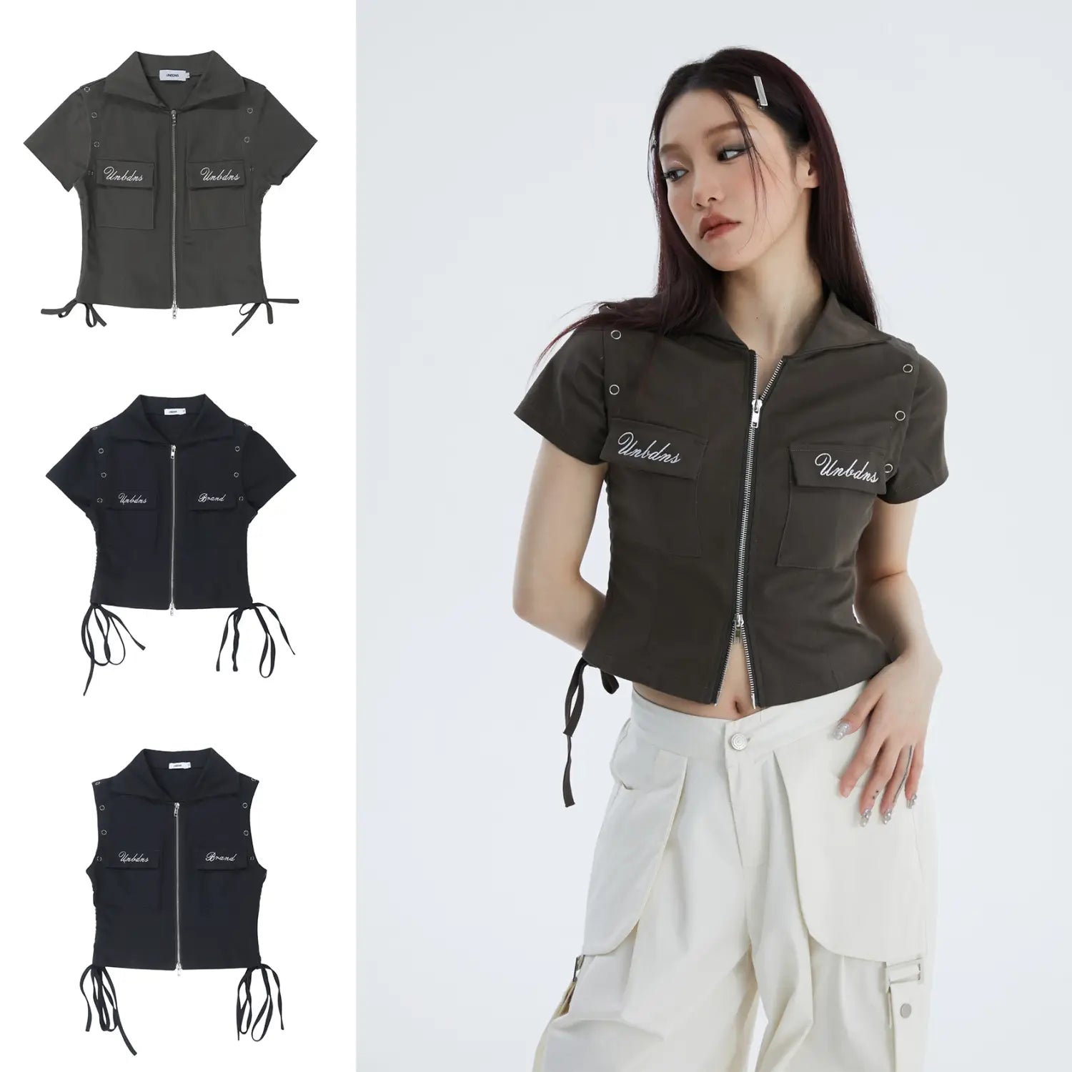 Streetwear Girls Zipper Crop Top Shirt