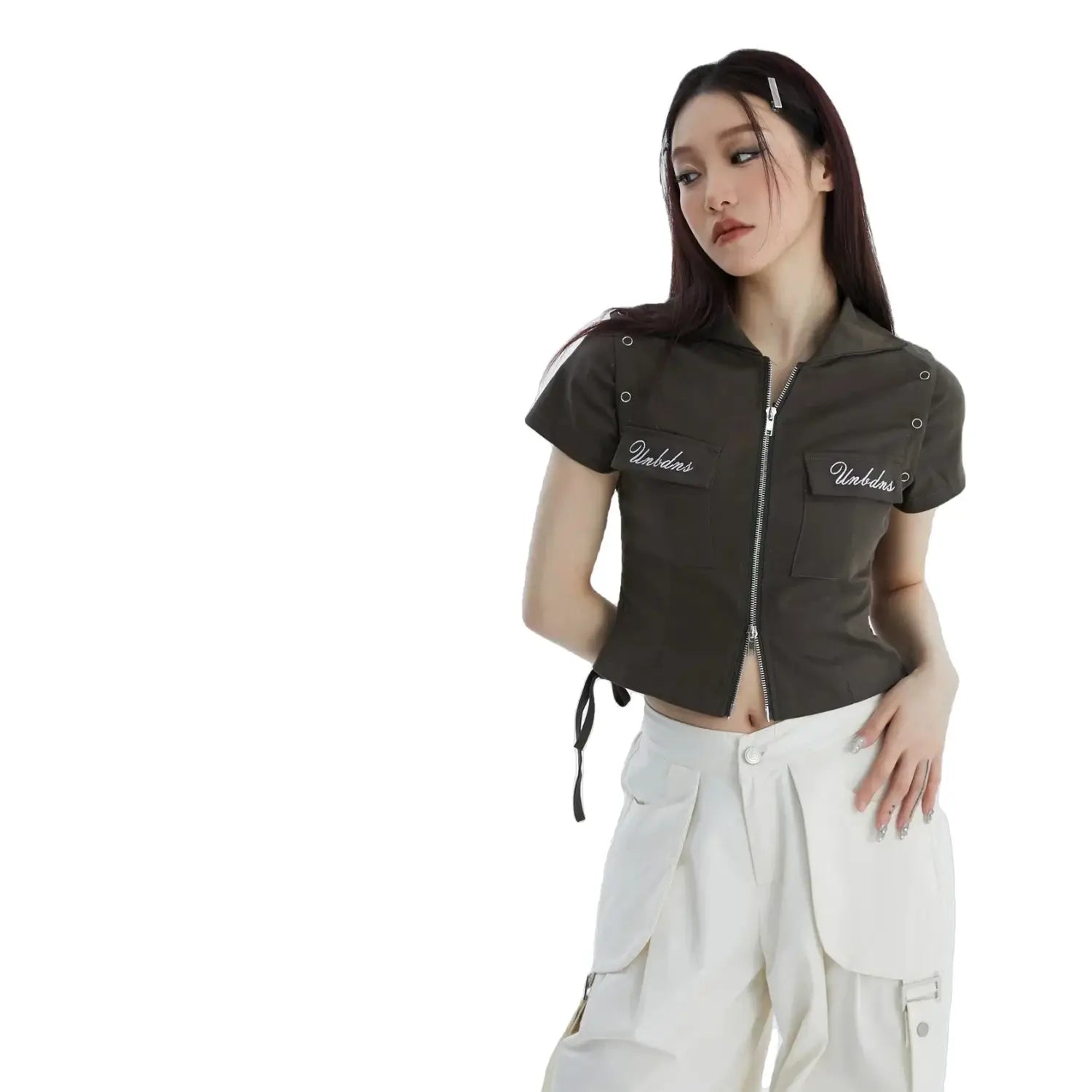 Streetwear Girls Zipper Crop Top Shirt