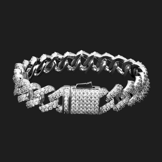 15mm Full Iced Out Diamond Cuban Link Chain /Cuban Bracelet - Hip Hop 18K  or White Gold Plated Miami Cuban Chain Diamond Prong Link Cuban Choker Iced  Gold Chain for Men (White