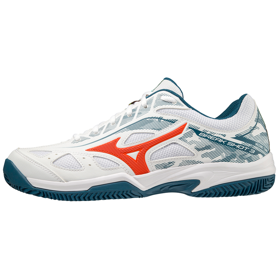 Mizuno Breakshot 3 CC (Unisex, Hvid/Rød/Turkis) Padelsko - 38.5