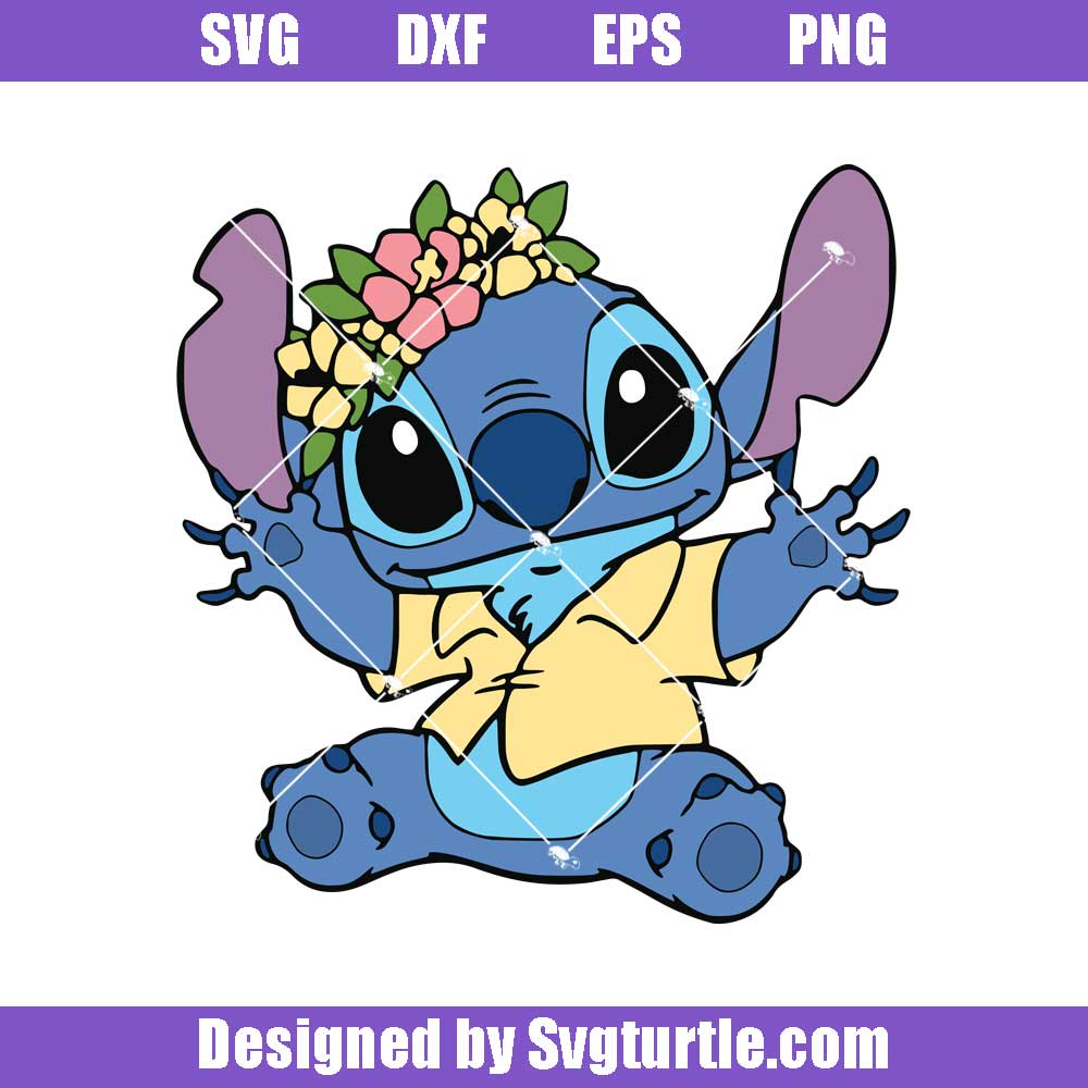 Stich With Wreath Svg, Stitch Disney Svg, Stitch Svg, Ohana Svg – svgturtle