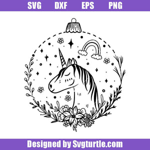 Unicorn Christmas Ornament Svg, Unicorn Christmas Svg, Flower Rainbow