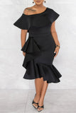 Casual Solid Patchwork Oblique Collar Short Sleeve Dress Dresses