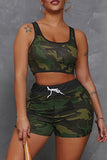 Fashion Casual Camouflage Print Vests U Neck Sleeveless Two Pieces