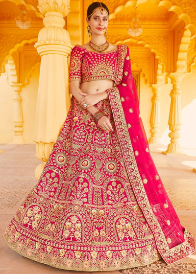 Pink velvet bridal lehenga choli 8301