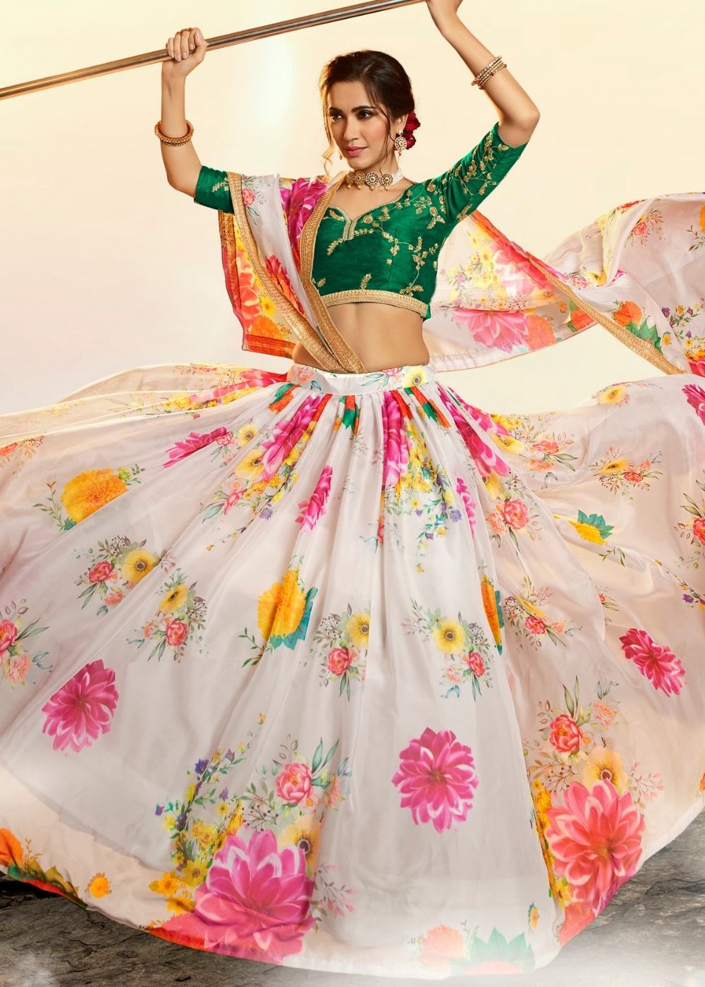 Buy Party Wear Blue Organza Floral Digital Print Sequins Work Lehenga Choli  Online