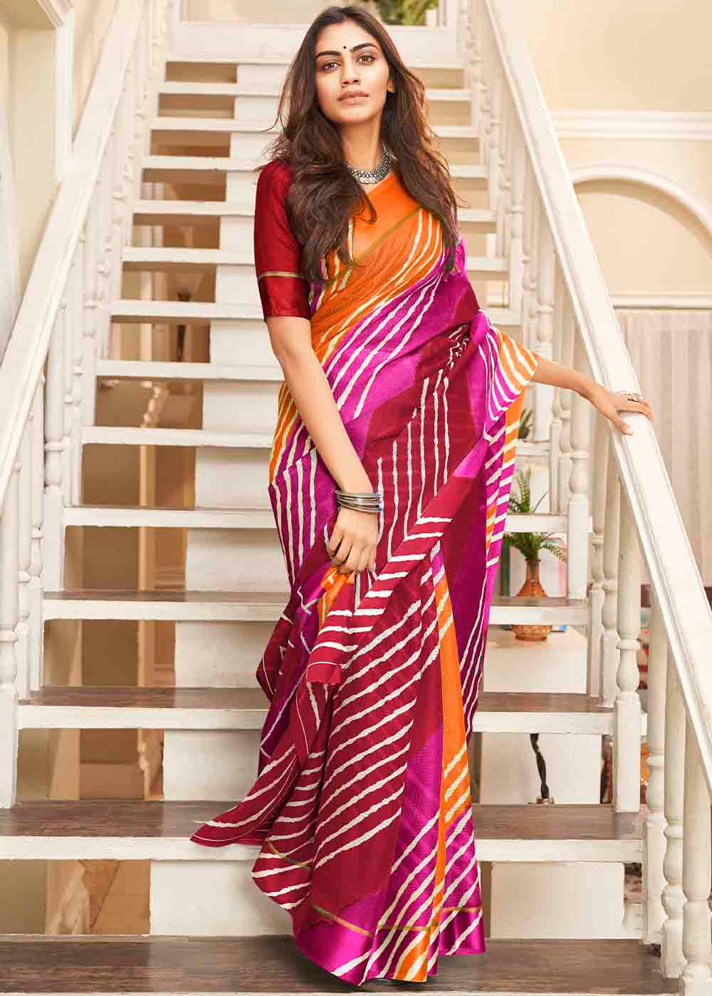 Georgette Leheriya Saree at Rs 1200 in Varanasi | ID: 2852230062488