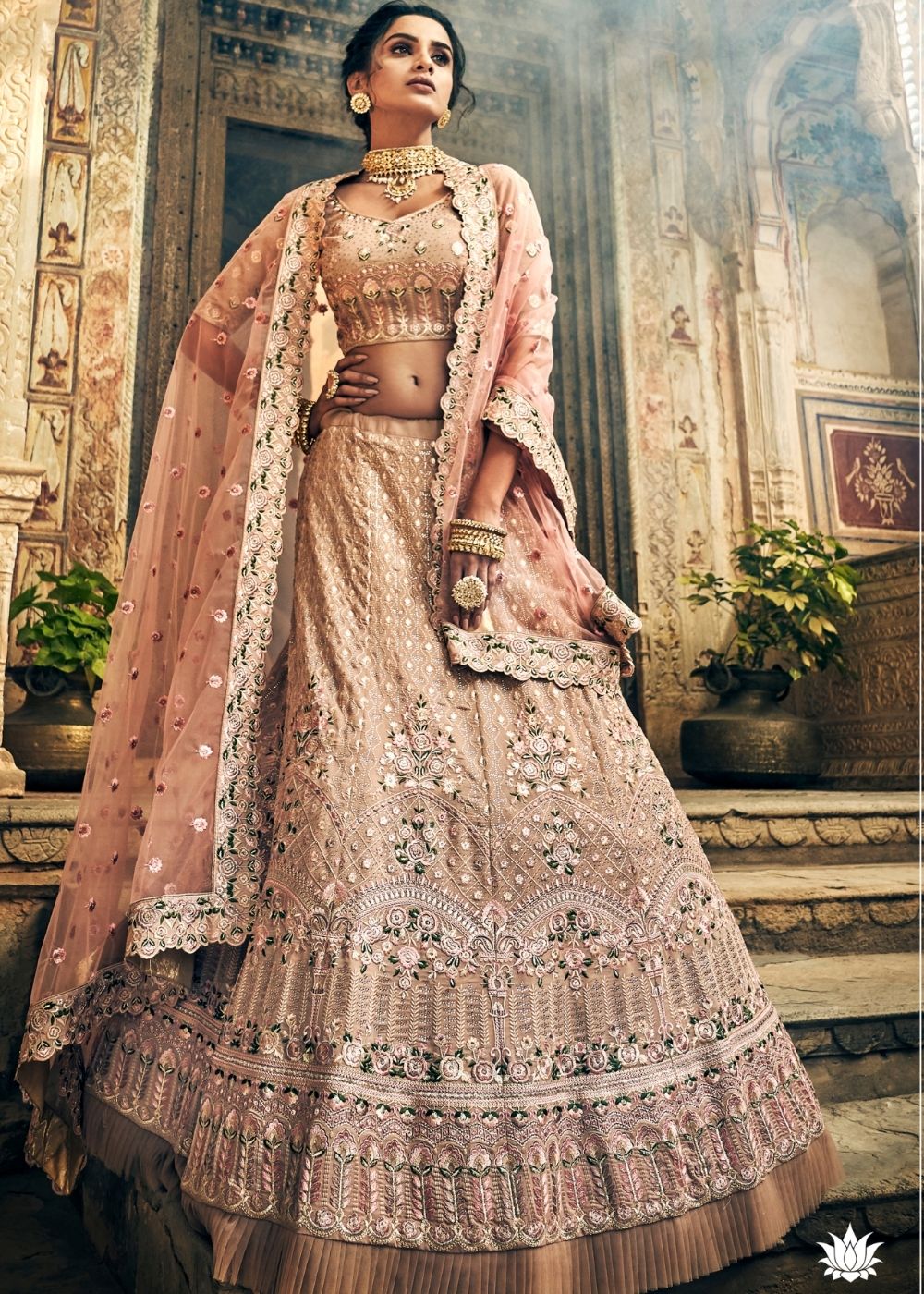 Light Brown Georgette Bridal Lehenga Choli with Resham and Jari Embroidery  (Pre-Order) : Top Pick