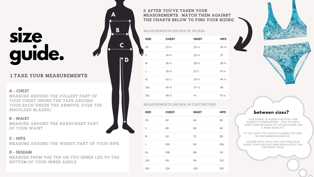 Size Guide  Blu Wild Sustainable Swimwear