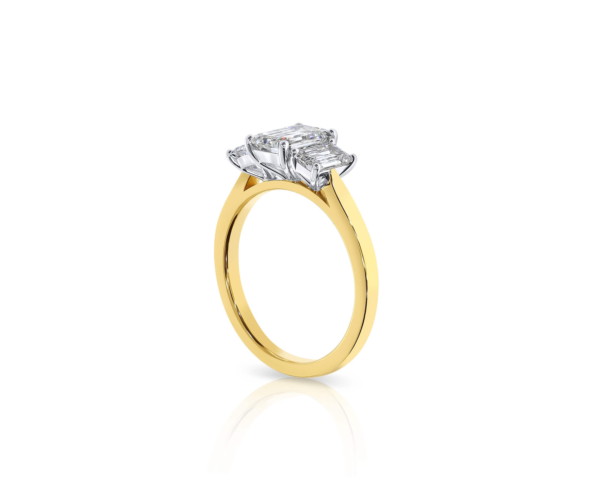 Three Stone Emerald Cut Diamond Engagement Ring Emerald