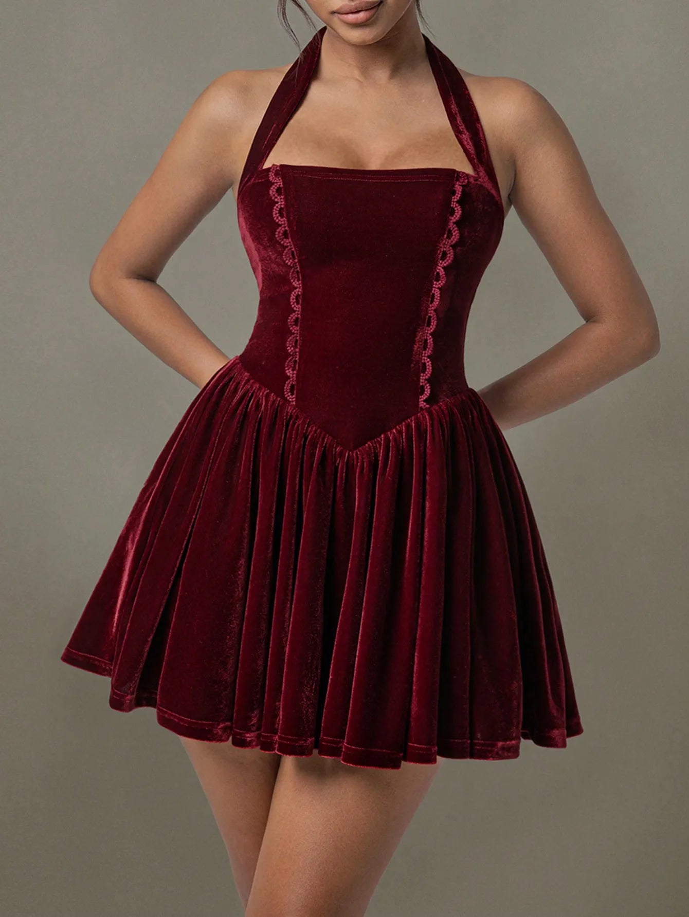 Velvet Halter Skater Dress