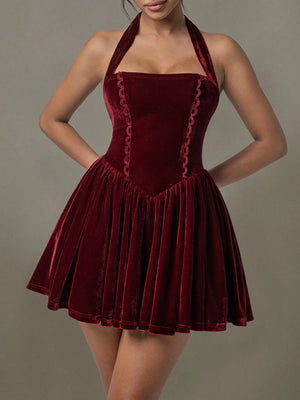 Velvet Halter Skater Dress - House of CM