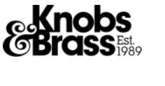 Knobs & Brass logo. Letters are in black and it's on a white background.