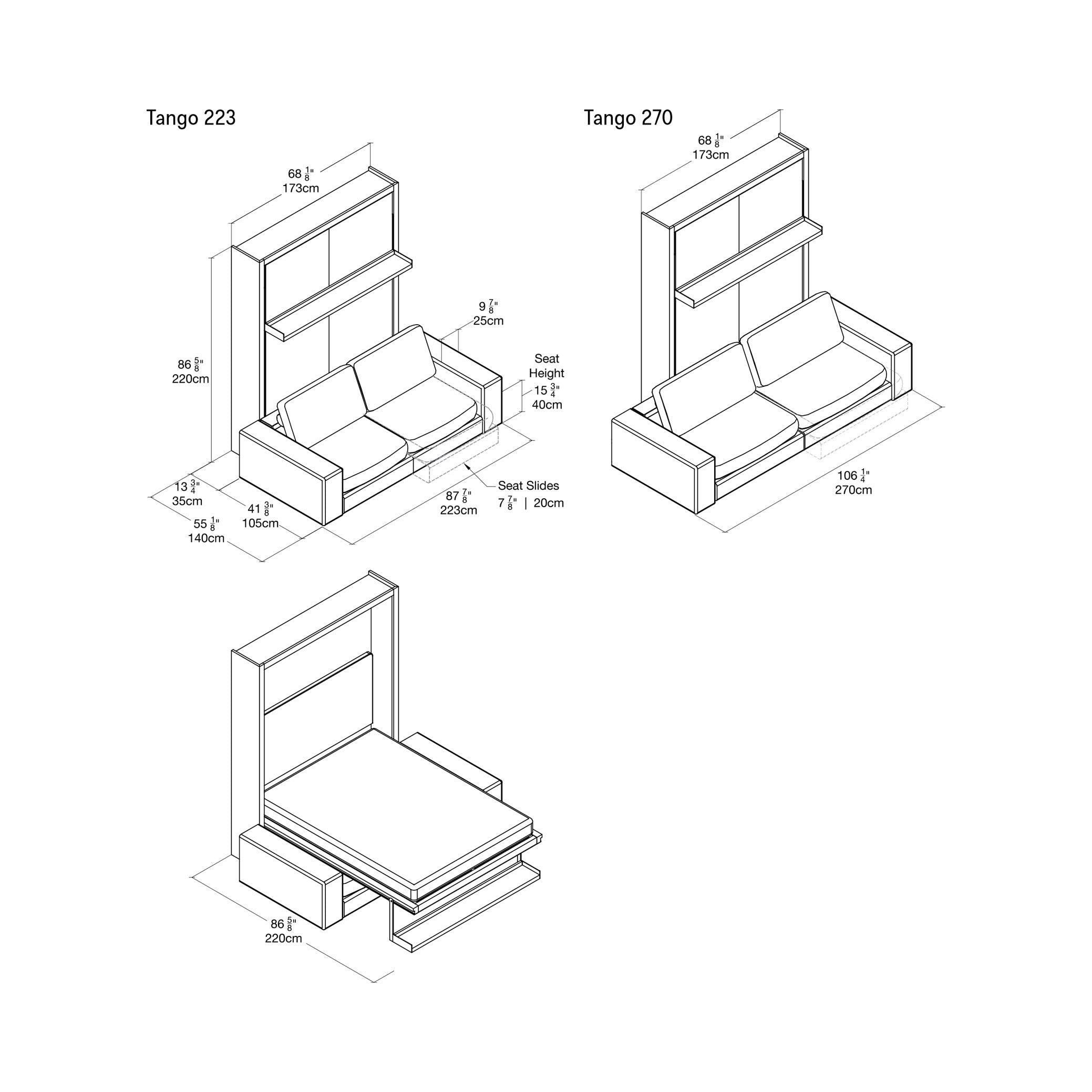 Tango Sofa Wall Bed Dimension Drawings