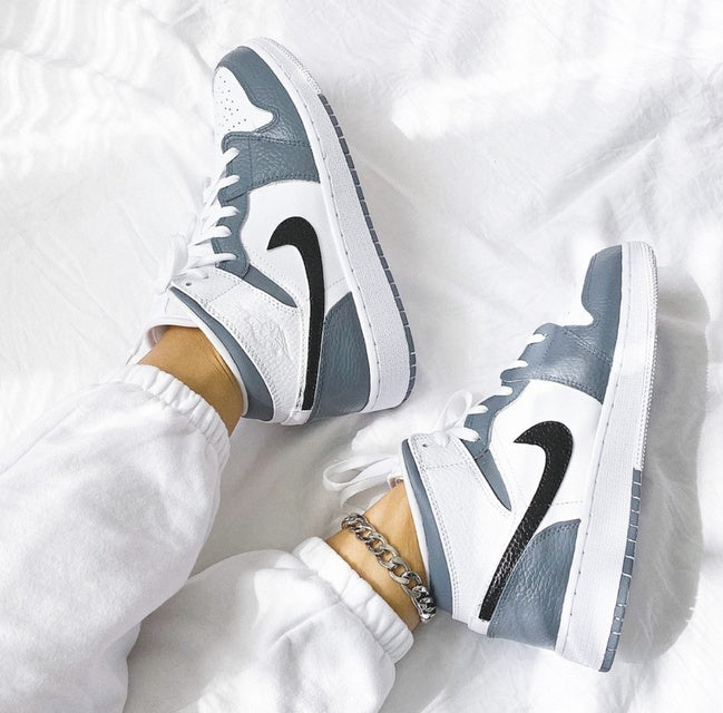 Custom Air Jordan 1 White Swoosh Grey Sneakers – Lilaccustom