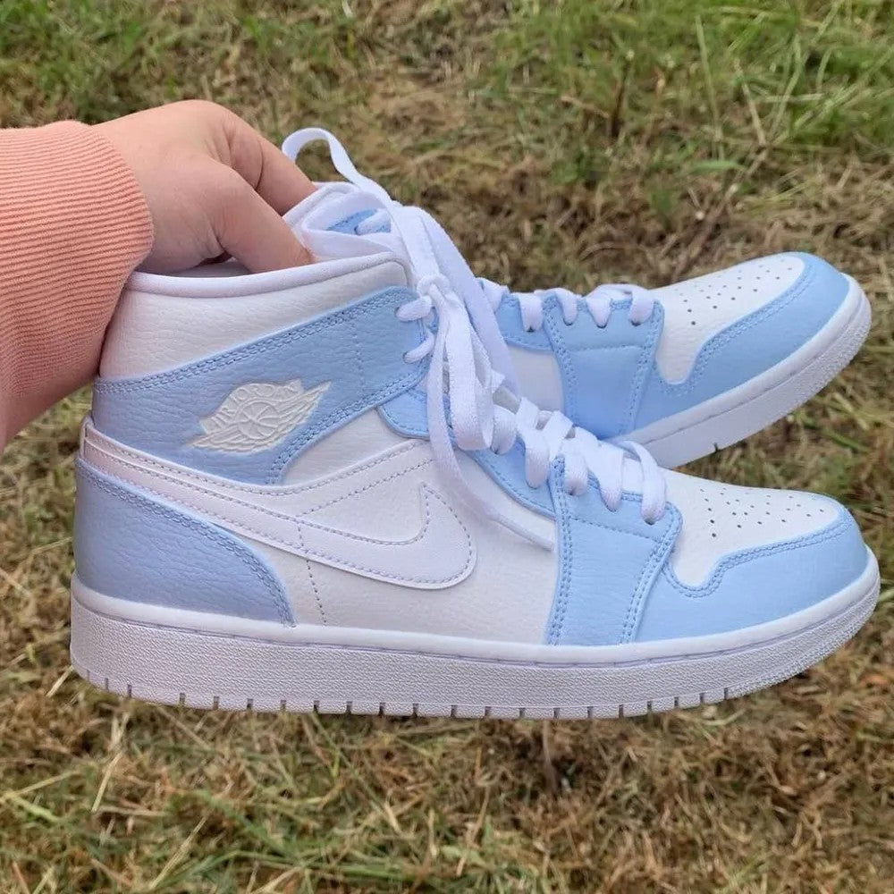 baby blue and white jordan ones