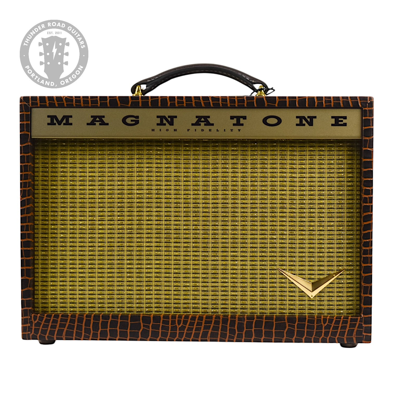 New Magnatone Starlite 1X8 Combo Amp w/TRG Exclusive Brown French Alligator Wrap & Gold Stripe Grillcloth #7759 (PDX) image 2