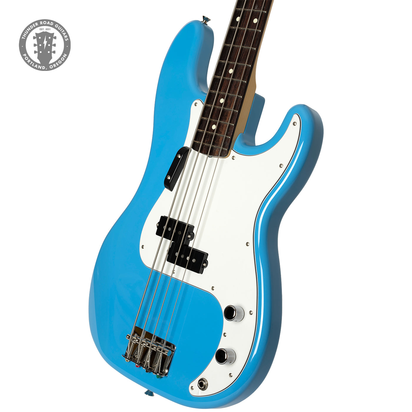 blue fender bass guitar