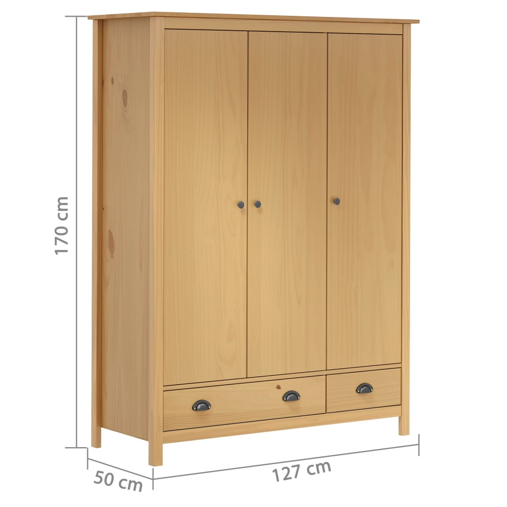 3-Door Wardrobe "Hill Range" 127x50x170 cm Solid Pine Wood