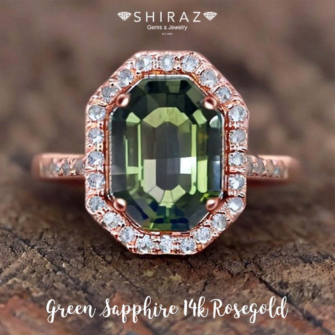 Thai green sapphire ring with 14k rosegold