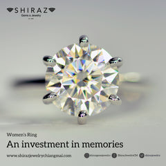 A moissanite engagement ring made by Shiraz Jewelry