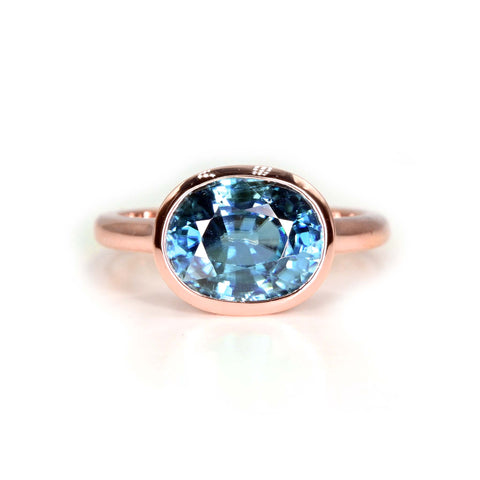 Blue zircon ring in 14k romantic pink rose gold