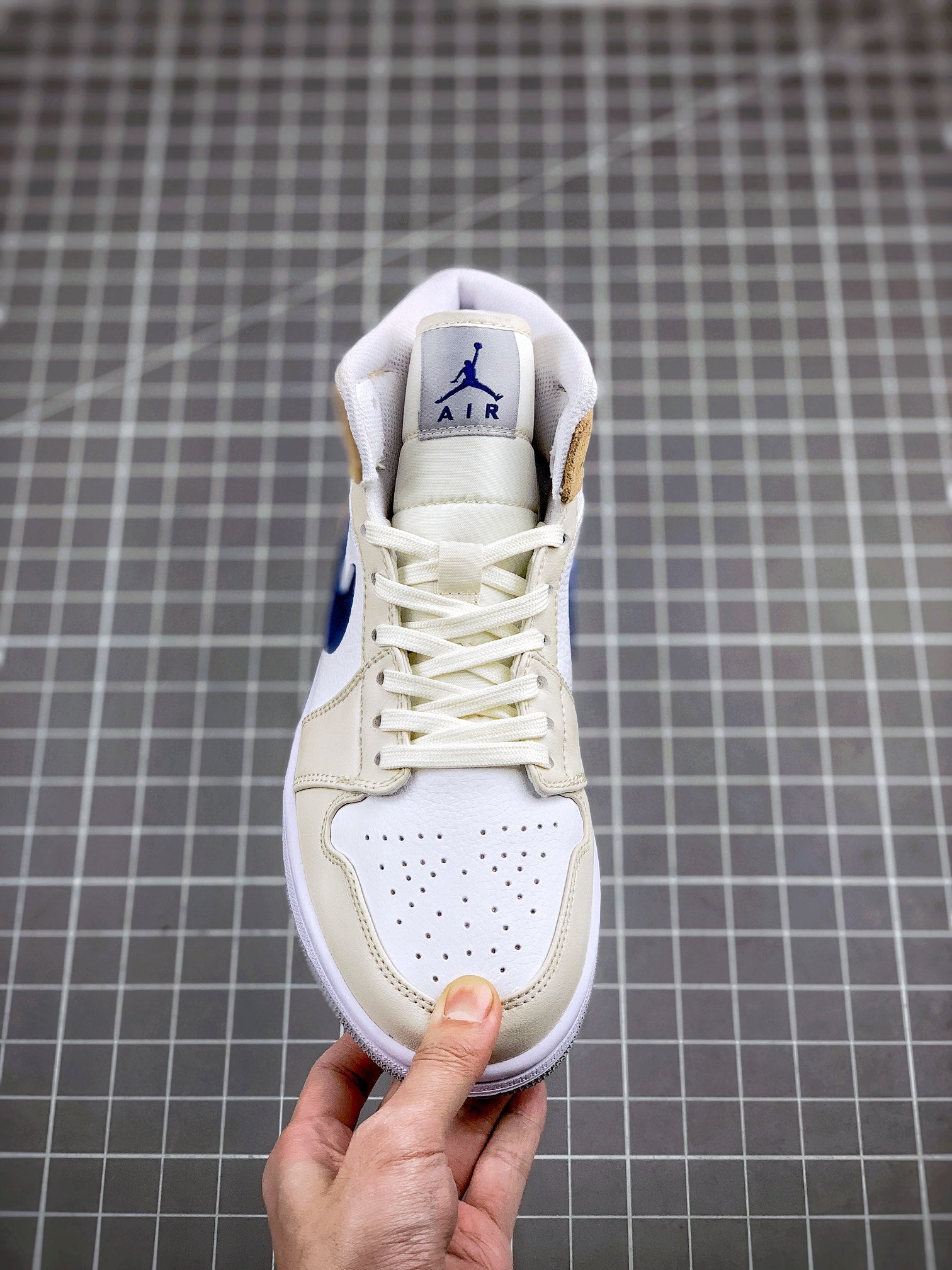 Custom Air Jordan 1 MID White Blue Brown sneakeronline