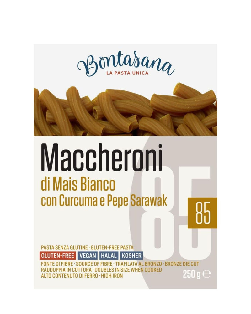 Maccheroni di Mais Bianco con Curcuma e Pepe Sarawak - Pasta mit Kurkuma  und fruchtigem Pfeffer - Bontasana – Zero Percent