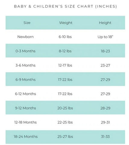 Posh Peanut kids size Chart