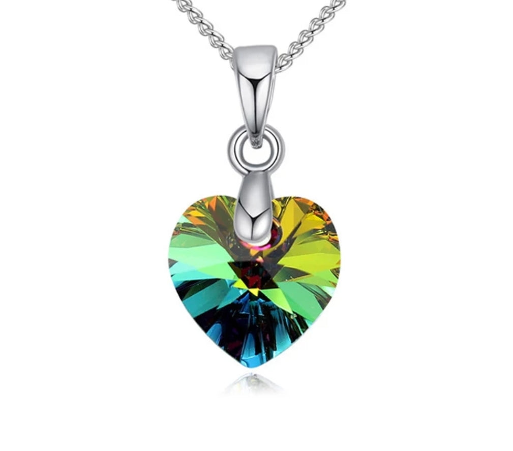 Crystal Necklace Swarovski Heart Pendant Rainbow Bubble Belly Moms Babies Kids