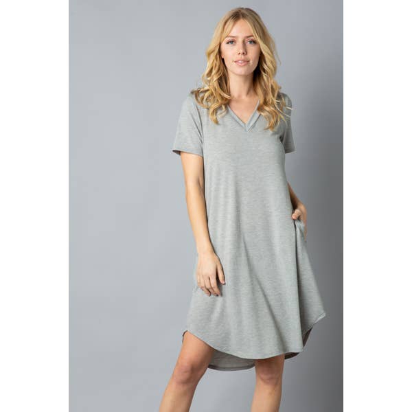 Ladies Soft T-Shirt Tunic with Pockets, Heather Grey