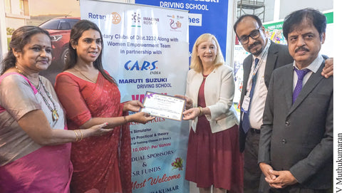 Sanjana, a transgender and a beneficiary of Project Vahini, receives her course ¬completion certificate from RIPR Elizabeth Usovicz at the RID 3232 district conference in the presence of DG N Nandakumar, RC Madras South president Jawahar Nichani and women’s empowerment committee chair Sharada Sundaram (L). Photo Credit: V. Muthukumaran