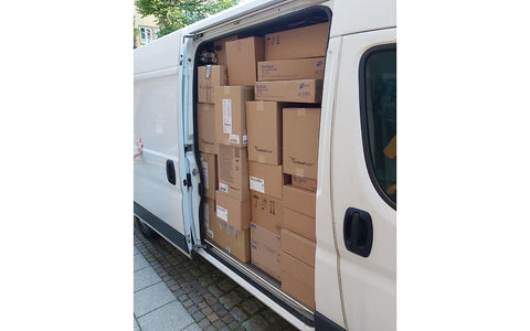 A van is packed with medical supplies in Munich, Germany, to be transported to a humanitarian relief hub in Ukraine. Photo by: Oliver Pannke