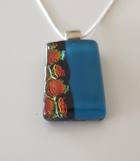 blue glass with gold dichroic on a 44cm chain