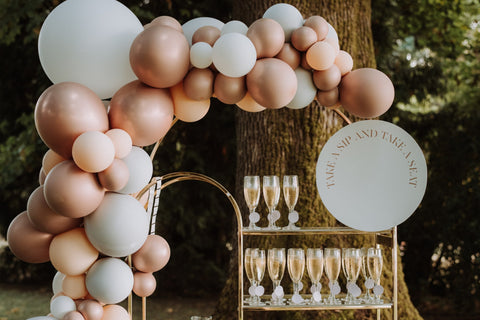 Organic garland set-up for Daniela Dib (Dibfit) wedding champagne shelf by Vancouver Balloons