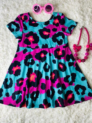 Turquoise and Pink Leopard Dress - AdiGrace