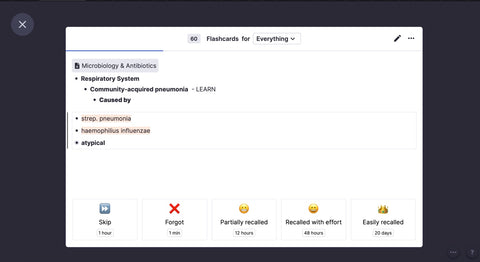 A screenshot of a flashcard made using remnote that shows spaced repetition features