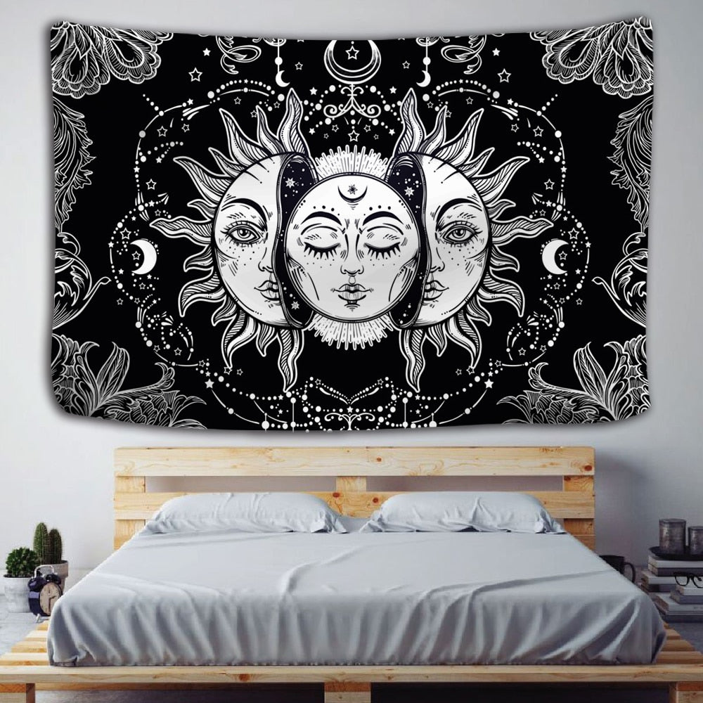 Golden Sun Moon Tapestry Wall Hanging Indian Mandala Boho Printed Psychedelic Tapiz Witchcraft Wall Cloth Tapestries