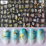 1pcs Black Gold Bronzing Letter Stickers For Nails Flower Leaf Linear Transfer Decals Slider 3D Nail Art Decorations Wraps