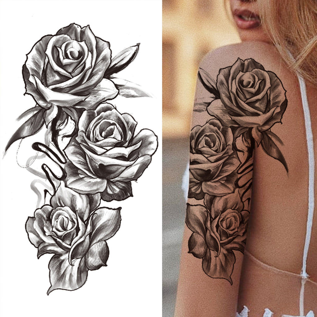 Sexy Peony Temporary Tattoo For Women Girls Fake Triangle Eye Flower Tattoos Sticker Rose Black Geometry Anemone Tatoos Paper