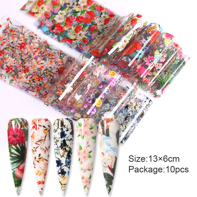 10Pcs Fluorescent Nail Art Foil Transfer Stickers Set Summer Glitter Colorful Nail Art Decals DIY Decoration For Manicures