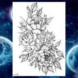 Flower Temporary Tattoos For Women Adult Girls Rose Geometry Tattoos Sticker Fake Moon Peony Large Black Floral Tatoos Supplies